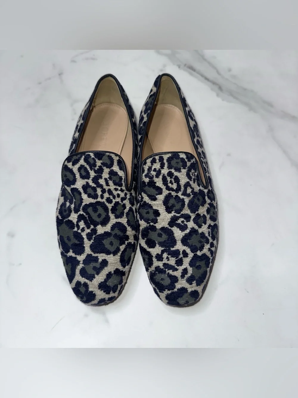 J Crew Georgie Blue Gray Leopard Animal Loafer Ballet Flats Size 7